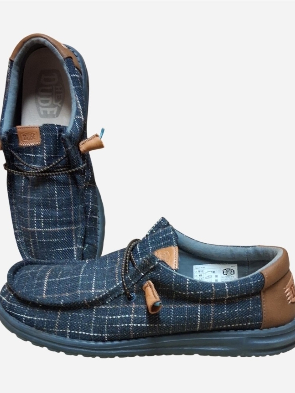 Hey Dude Men's Blue Plaid Casual Slip-On Shoes